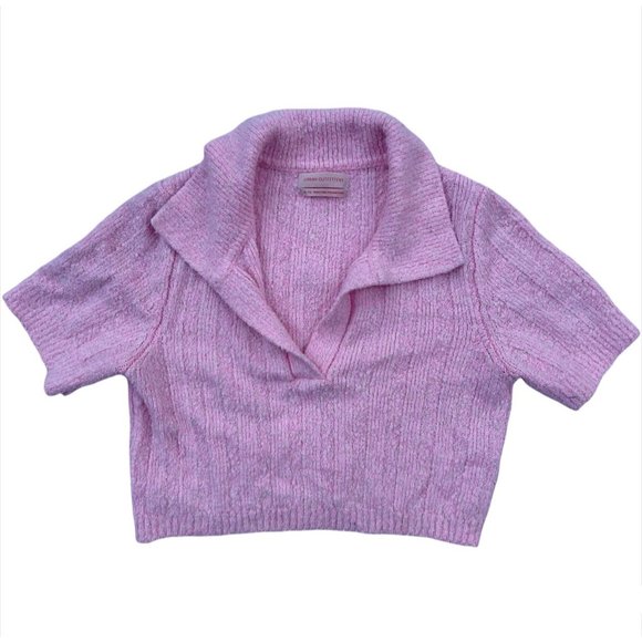 Urban Outfitters Andrea Collared Cropped Sweater Pink XL - Picture 3 of 7